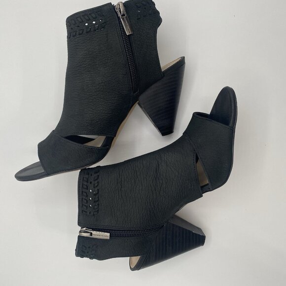 Vince Camuto Emma Leather Peep-Toe Zip Caged Heel Women’s Size US 7 Black - Picture 1 of 14